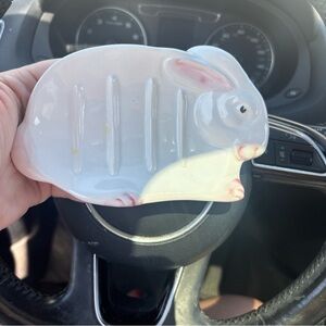 Pier 1 Ceramic Rabbit Dish - White and Pink